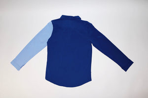 Elegant Blue Color-Block Long Sleeve Shirt